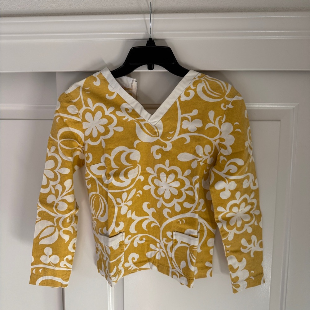 Vintage Yellow and White Floral Long Sleeve Top